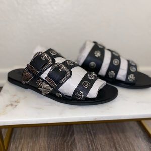 Sol Sana Eastwood Slide Black with Silver Buckles